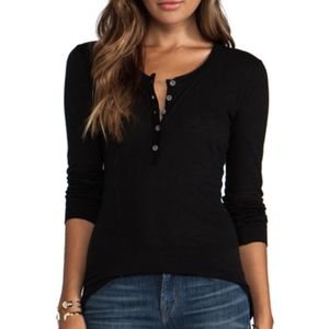 DAFTBIRD black slub pima henley tee top M L (K1)